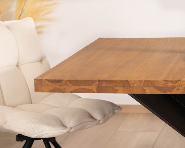 Mesa de comedor cuadrada de teca con patas de metal, 130 cm, «Zenia»
