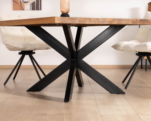 Mesa de comedor cuadrada de teca con patas de metal, 130 cm, «Zenia»