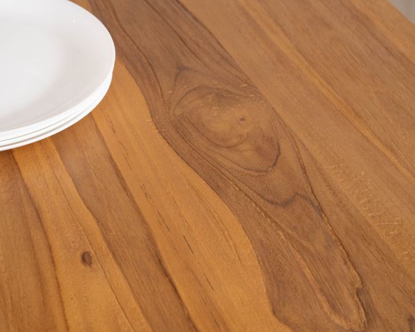 Mesa de comedor cuadrada de teca con patas de metal, 130 cm, «Zenia»
