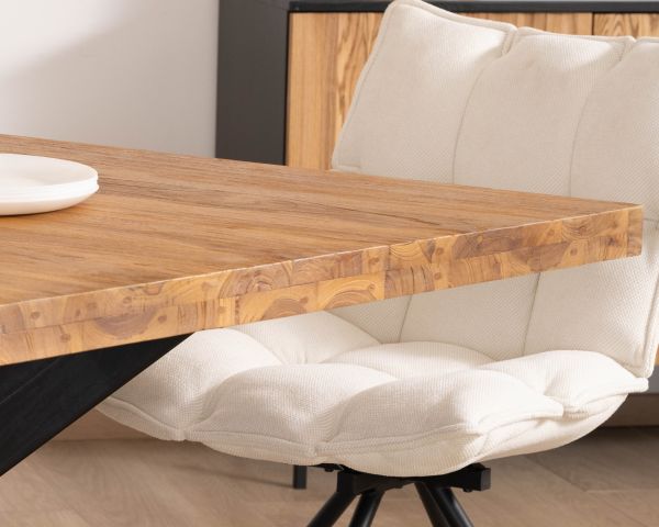 Mesa de comedor cuadrada de teca con patas de metal, 130 cm, «Zenia»