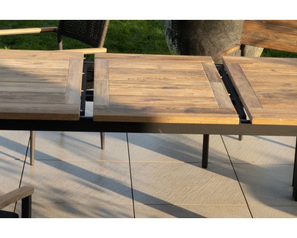 Mesa de jardín de 180 a 240 cm con extensión central «Ozone», de teca y aluminio