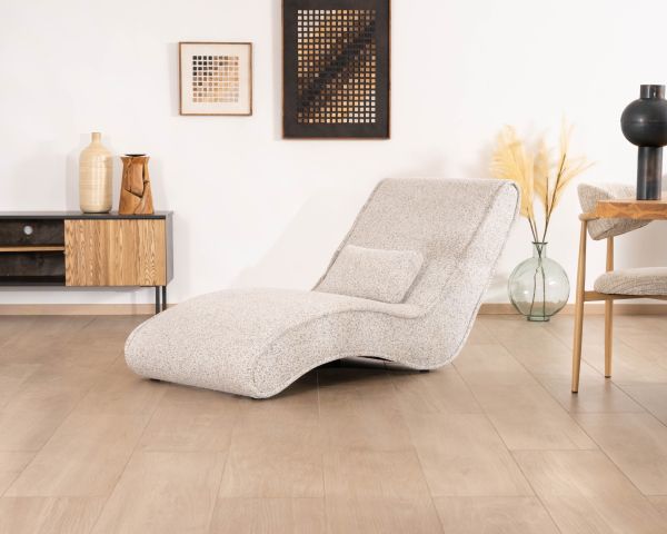 Tumbona de diseño para interior, de tela tejida en color blanco roto «Syltan»