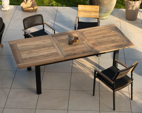 Mesa de jardín de 180 a 240 cm con extensión central «Ozone», de teca y aluminio