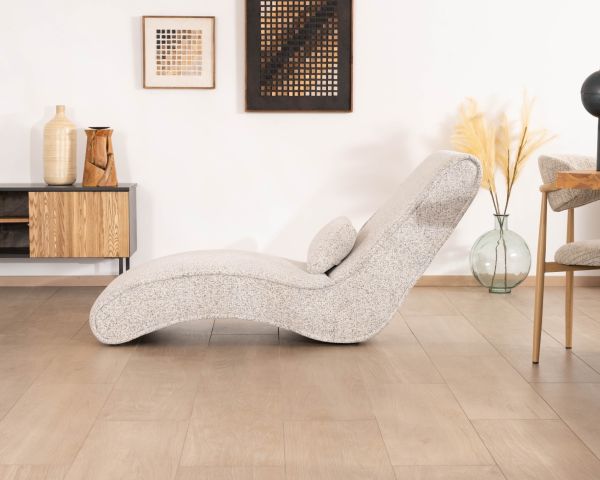 Tumbona de diseño para interior, de tela tejida en color blanco roto «Syltan»