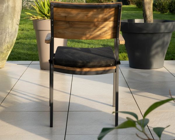 Silla de jardín de alta gama de teca y aluminio «Chair'ming» con cojín de tela gris