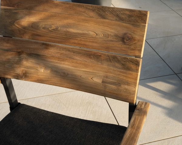 Silla de jardín de alta gama de teca y aluminio «Chair'ming» con cojín de tela gris