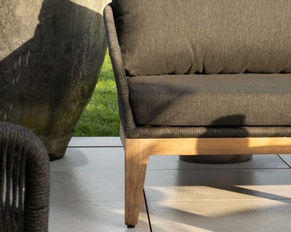 Conjunto de jardín de alta gama de 3 piezas en teca y tela gris oscuro «Tuléo»