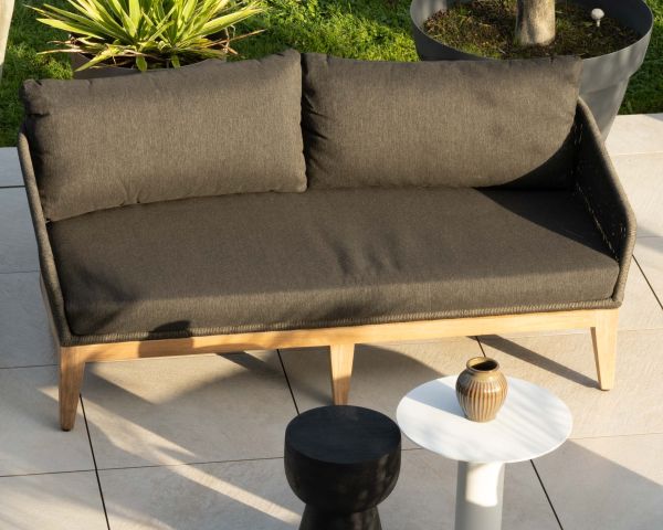 Conjunto de jardín de alta gama de 3 piezas en teca y tela gris oscuro «Tuléo»
