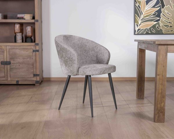 Lote de 2 sillas de comedor de diseño, con tapizado en tela gris claro y patas de metal negras «Kandy»