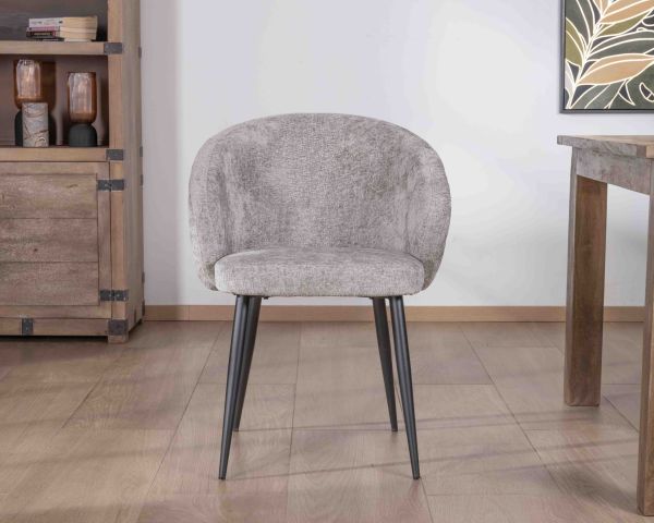 Lote de 2 sillas de comedor de diseño, con tapizado en tela gris claro y patas de metal negras «Kandy»