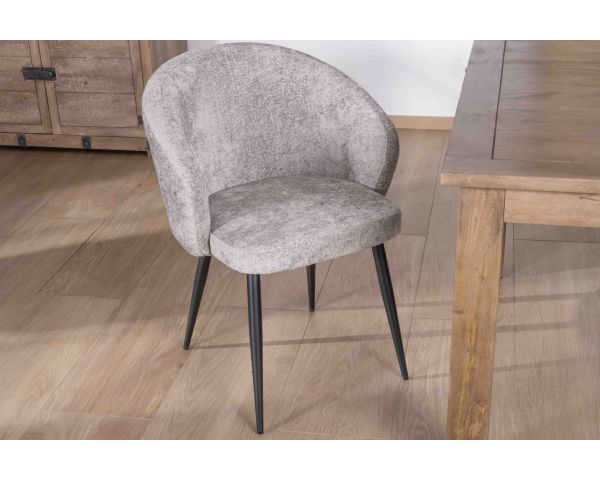 Lote de 2 sillas de comedor de diseño, con tapizado en tela gris claro y patas de metal negras «Kandy»