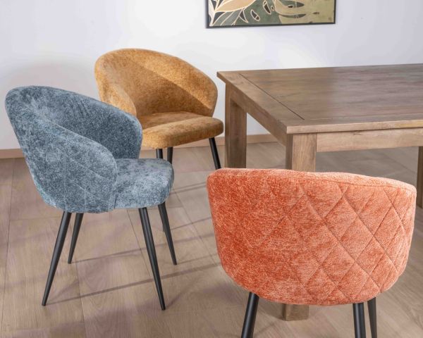 Lote de 2 sillas de comedor de diseño, con tapizado azul y patas de metal negras «Kandy»