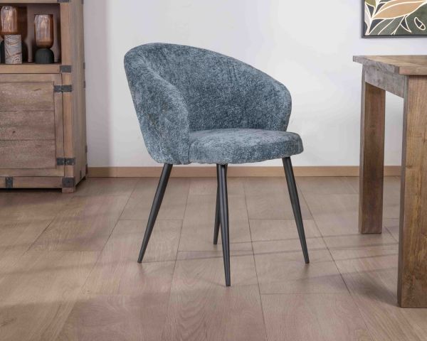 Lote de 2 sillas de comedor de diseño, con tapizado azul y patas de metal negras «Kandy»