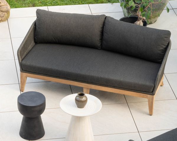 Conjunto de jardín de alta gama de 3 piezas en teca y tela gris oscuro «Tuléo»