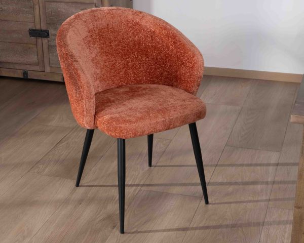Lote de 2 sillas contemporáneas y envolventes de tela rizada color terracota «Kandy»