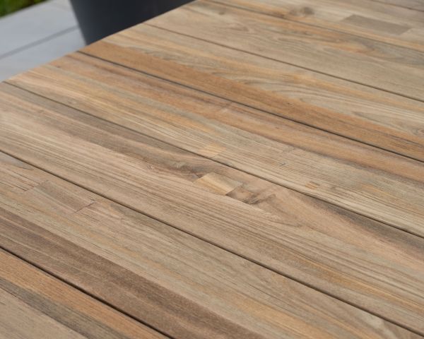 Mesa de jardín grande, extensible y de estilo contemporáneo, de teca y acero inoxidable «Melta», de 180 a 260 cm