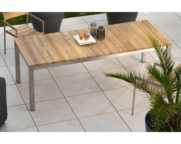 Mesa de jardín grande, extensible y de estilo contemporáneo, de teca y acero inoxidable «Melta», de 180 a 260 cm