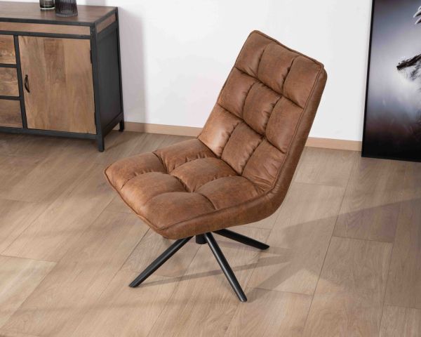 Sillón relax ultracómodo con base giratoria «Grundy» en microfibra color habano