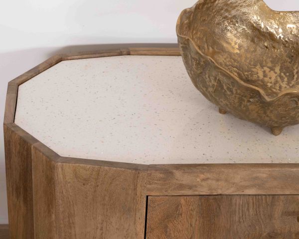 Mueble para la tele de 180 cm de estilo retro-chic con encimera de terrazo blanco «Bruges»