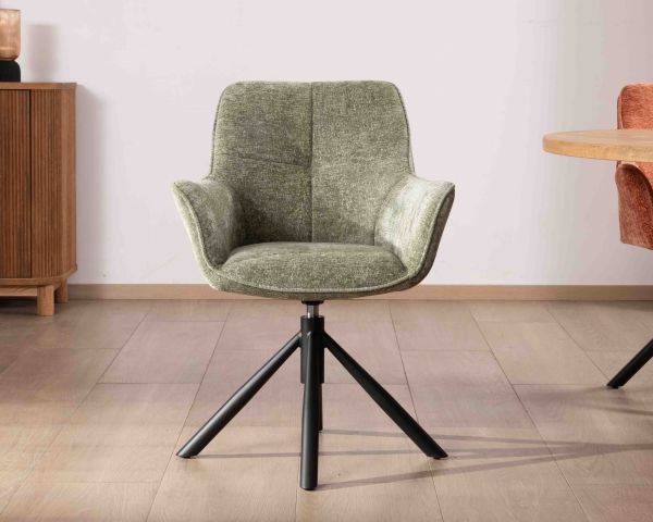 Lote de 2 sillas de tela verde «Ewing» con reposabrazos y base giratoria de metal