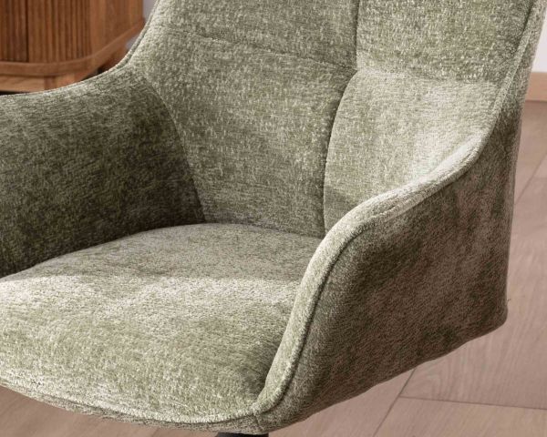 Lote de 2 sillas de tela verde «Ewing» con reposabrazos y base giratoria de metal
