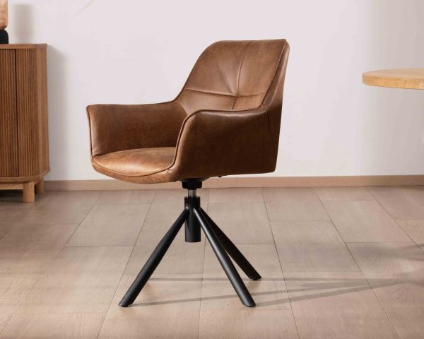 Lote de 2 sillas envolventes con base giratoria «Ritchey», en tejido de microfibra color habano