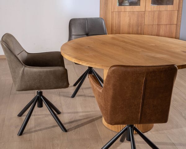 Mesita redonda de 130 cm con pata central acanalada de estilo retro «Winton»