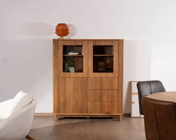 Aparador con frentes acanalados de estilo retro en roble aceitado «Winton»