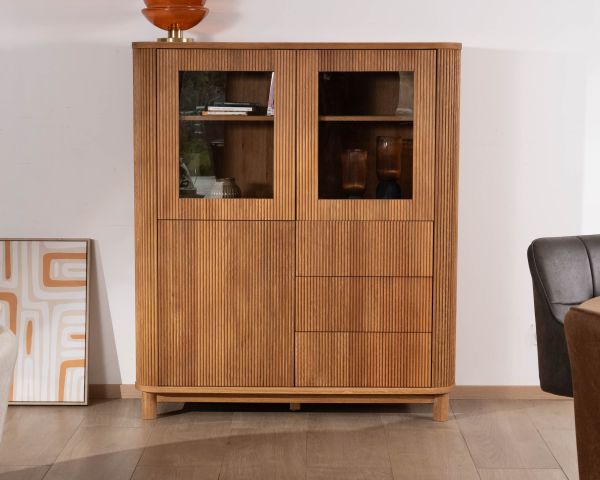 Aparador con frentes acanalados de estilo retro en roble aceitado «Winton»