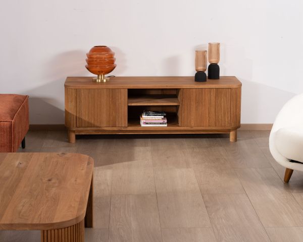 Mueble para la tele de 150 cm con 2 puertas, de roble aceitado, estilo retro «Winton»