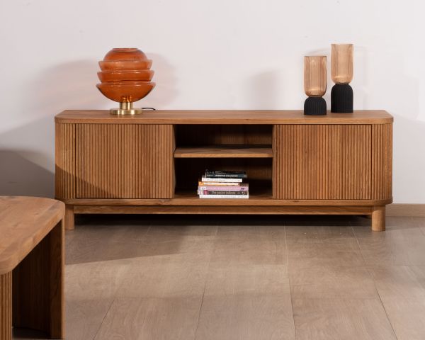 Mueble para la tele de 150 cm con 2 puertas, de roble aceitado, estilo retro «Winton»