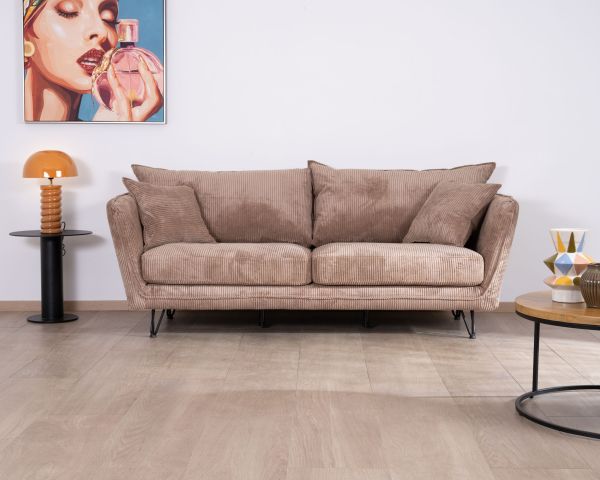 Sofá de 3 plazas de terciopelo acanalado color camel «Hasting»