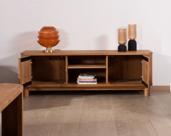 Mueble para la tele de 150 cm con 2 puertas, de roble aceitado, estilo retro «Winton»
