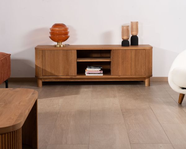 Mueble para la tele de 150 cm con 2 puertas, de roble aceitado, estilo retro «Winton»