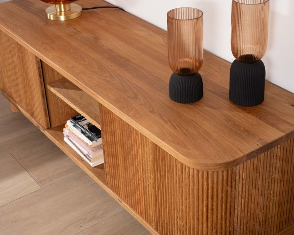 Mueble para la tele de 150 cm con 2 puertas, de roble aceitado, estilo retro «Winton»
