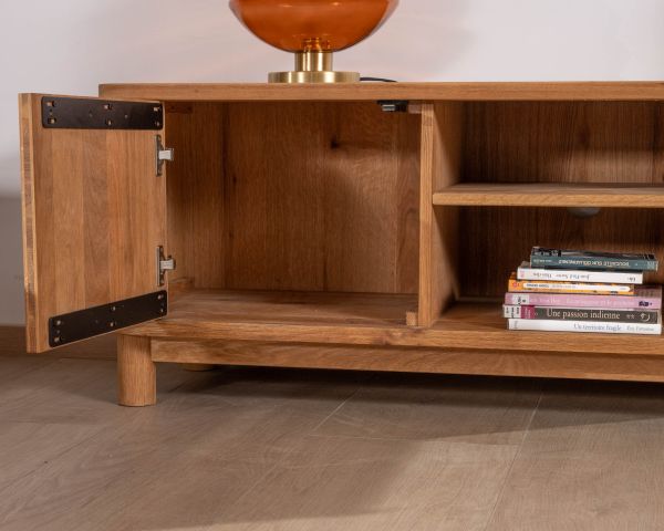 Mueble para la tele de 150 cm con 2 puertas, de roble aceitado, estilo retro «Winton»
