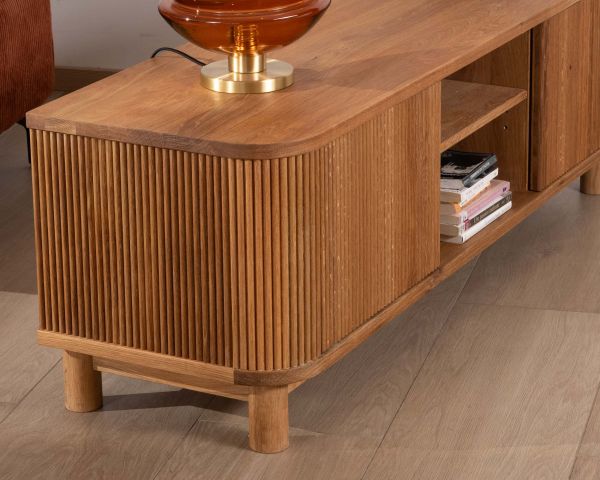 Mueble para la tele de 150 cm con 2 puertas, de roble aceitado, estilo retro «Winton»