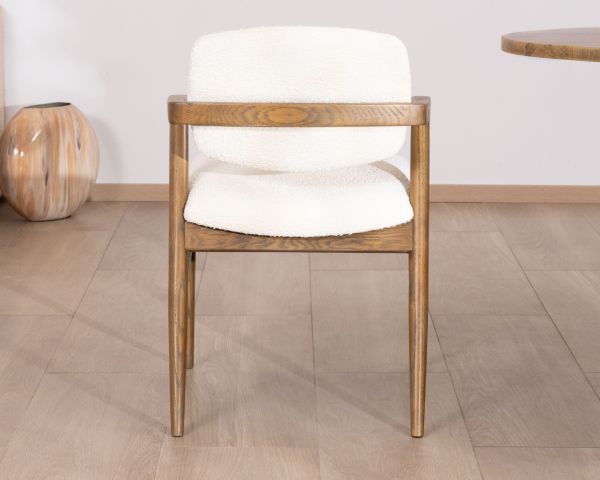 Silla de comedor de diseño en fresno oscuro y tejido bouclé «Isadora»