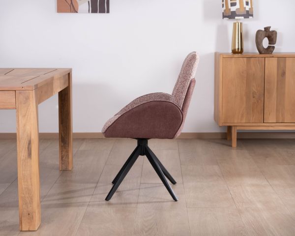 Lote de 2 sillas «Eddy» de tela bimaterial en color ciruela, con reposabrazos y base metálica giratoria