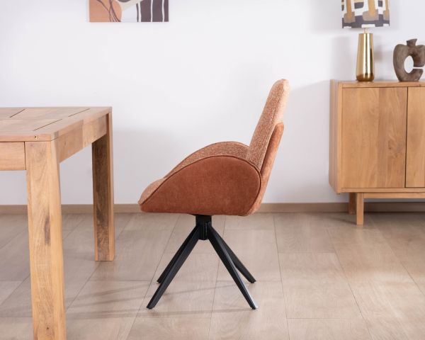Juego de 2 sillas giratorias «Eddy» con tapizado de tela de doble textura en color terracota y patas de metal