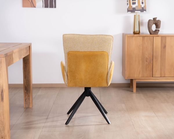 Lote de 2 sillas giratorias de tela bicolor amarilla «Eddy» con patas de metal