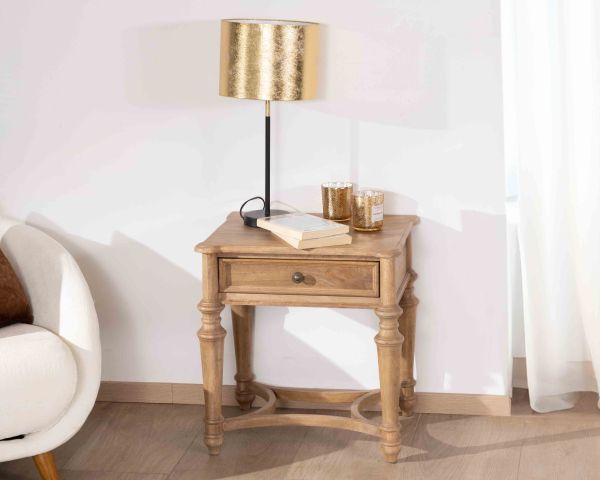 Mesita de noche de madera maciza de mango natural, estilo clásico «Legacy» 