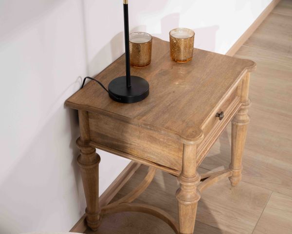 Mesita de noche de madera maciza de mango natural, estilo clásico «Legacy» 