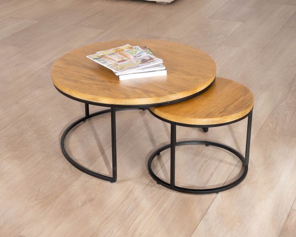 Juego de dos mesitas nido «Calypso» de metal con tableros de madera