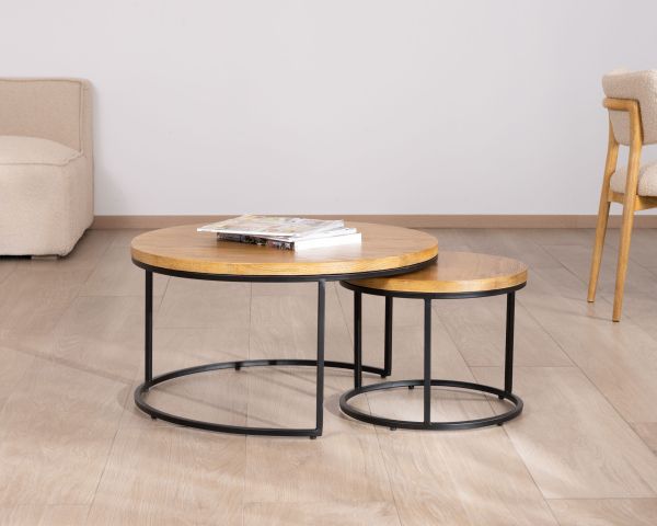 Juego de dos mesitas nido «Calypso» de metal con tableros de madera
