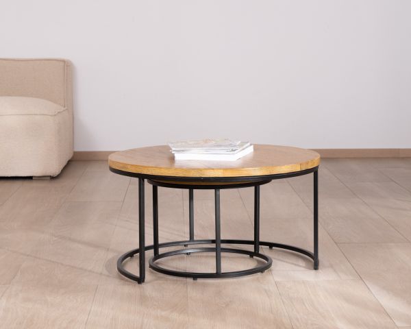 Juego de dos mesitas nido «Calypso» de metal con tableros de madera