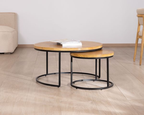Juego de dos mesitas nido «Calypso» de metal con tableros de madera
