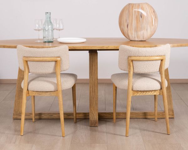 Lote de 2 sillas de estilo escandinavo en fresno natural y tela beige «Isadora»