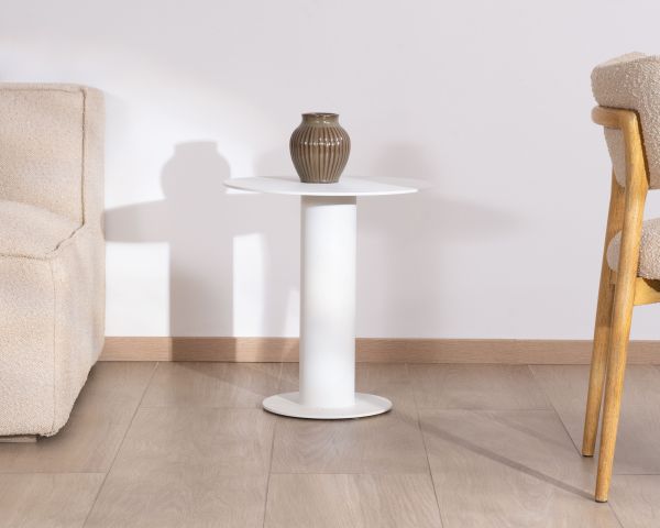 Mesita auxiliar redonda de exterior de aluminio blanco «Nusa Pedina», diámetro 45 cm