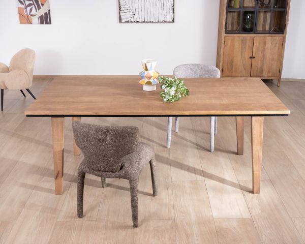 Mesa de comedor extensible de 200 a 280 cm, de madera maciza de mango «Santo», de estilo minimalista